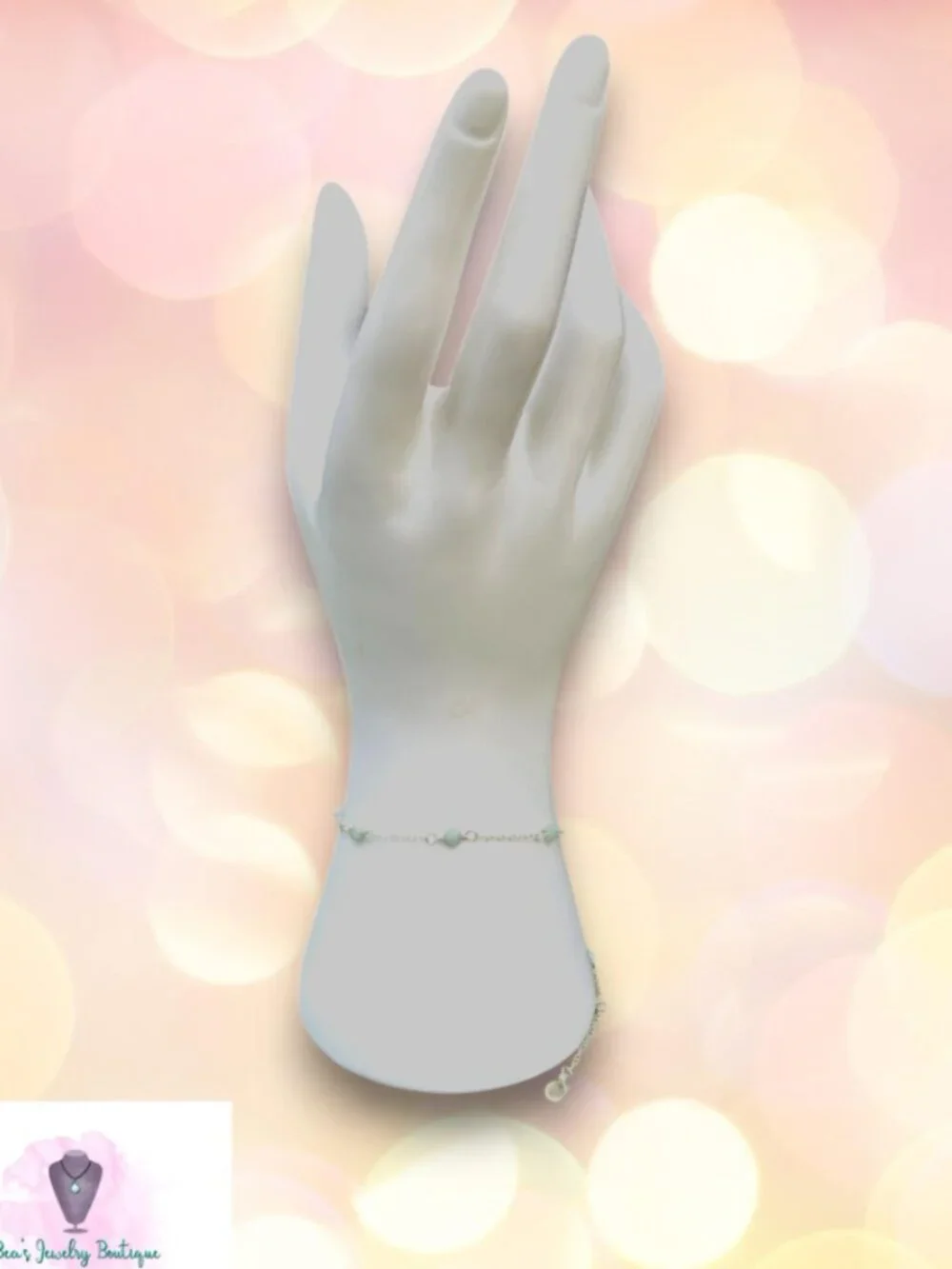 Aquamarine Coin Anklet/Bracelet in Sterling Silver, March Birthstone - Picture 2 of 7